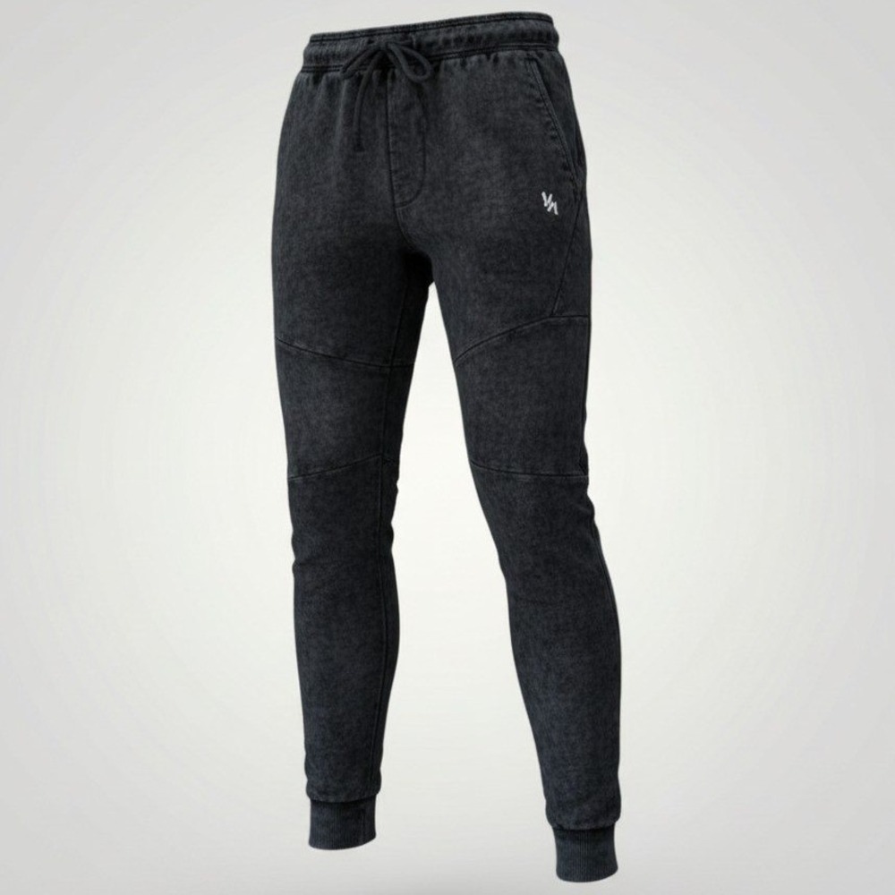 YoungLA Sweatpants Men Medium Black Acid Wash Tapered Jogger Paneled Gym Workout